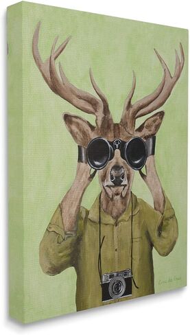 Stupell Industries Funny Cute Deer Binoculars Camera Painting Green Background, Design by Coco de Paris in Saudi Arabia