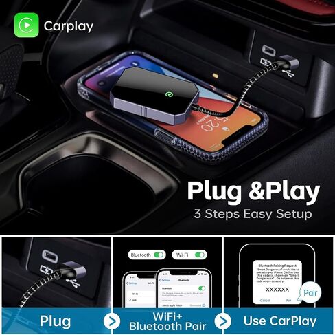 محول Carplay اللاسلكي، يحول السلكي إلى ترقية لاسلكية 2024 Apple Carplay Dongle - التوصيل والتشغيل، 5.8 جيجا هرتز WiFi، اتصال تلقائي سريع مناسب لسيارات Carplay السلكية في المصنع من 2015 وiPhone iOS 10+ in Saudi Arabia