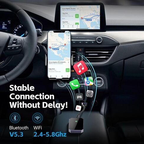 محول Carplay اللاسلكي، يحول السلكي إلى ترقية لاسلكية 2024 Apple Carplay Dongle - التوصيل والتشغيل، 5.8 جيجا هرتز WiFi، اتصال تلقائي سريع مناسب لسيارات Carplay السلكية في المصنع من 2015 وiPhone iOS 10+ in Saudi Arabia