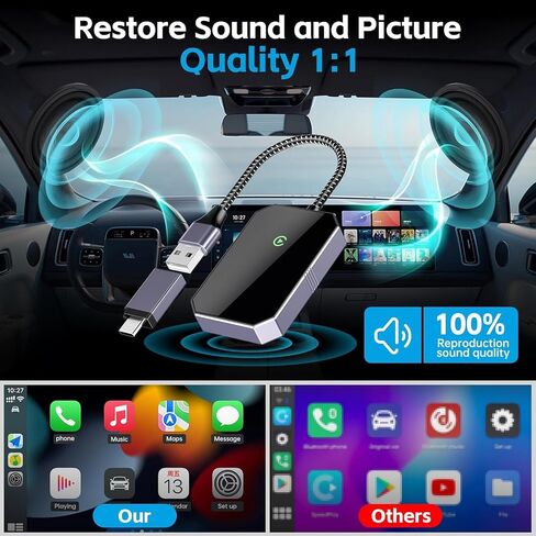 محول Carplay اللاسلكي، يحول السلكي إلى ترقية لاسلكية 2024 Apple Carplay Dongle - التوصيل والتشغيل، 5.8 جيجا هرتز WiFi، اتصال تلقائي سريع مناسب لسيارات Carplay السلكية في المصنع من 2015 وiPhone iOS 10+ in Saudi Arabia