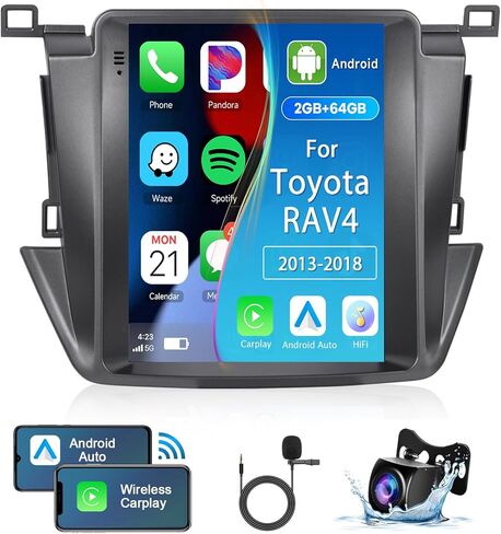 【2+64G】 لسيارة Toyota RAV4 2013-2018 (Auto A/C) راديو السيارة Android مع Carplay اللاسلكي Android Auto، شاشة لمس 9.7 بوصة تدعم البلوتوث، GPS، WiFi، FM، صوت HiFi، SWC، كاميرا احتياطية عالية الدقة in Saudi Arabia