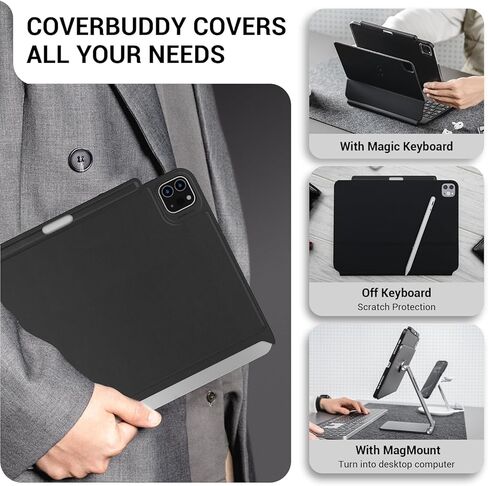 حافظة SWITCHEASY CoverBuddy [المُحسّنة] لجهاز iPad Pro 11 بوصة متوافقة مع لوحة المفاتيح السحرية ولوحة المفاتيح الذكية (لوحة المفاتيح غير متضمنة) | لجهاز iPad Pro 11 بوصة من الجيل الأول إلى الرابع / iPad Air 4-5 مقاس 10.9 بوصة، جلد أسود in Kuwait