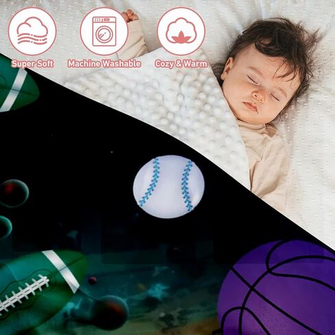 بطانية البيسبول للأطفال الصغار، بطانيات سرير مزدوجة الطبقات للفتيات الصغيرات، بطانيات ناعمة دافئة لكرة السلة للرضع - بطانية داعمة منقط، بطانية صغيرة قابلة للتنفس للأطفال in Kuwait