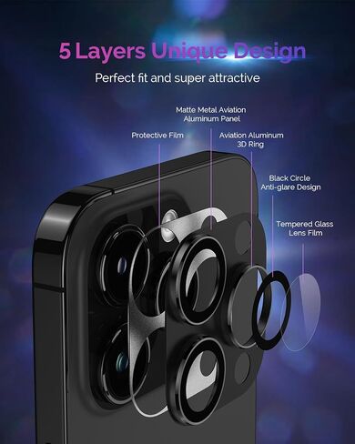 for iPhone 15 Pro/iPhone 15 Pro Max Camera Lens Protector [Drop Protection] [Full Coverage] [3D Metal] [Case Friendly] Tempered Glass Camera Cover for iPhone 15 Pro Max Titanium Black in Saudi Arabia