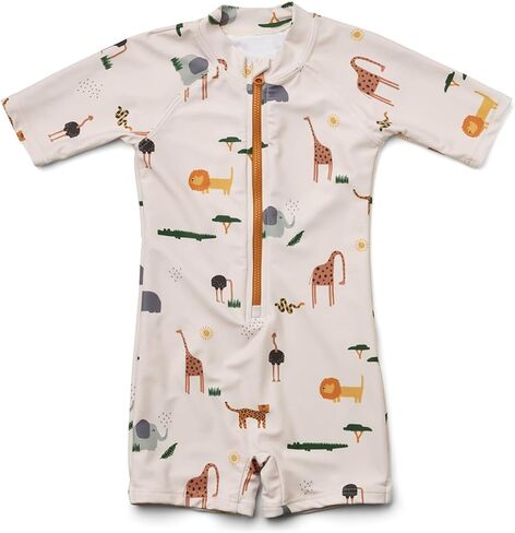 Toddler Boys One Piece Bathing Suit Zipper Short Sleeve Rash Guard Swimwear Quick Dry Green Stripe Swimsuit in Kuwait