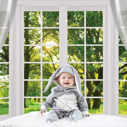 Allenjoy 10x8ft Spring Window Scenery Photography Fabric Backdrop White Windowsill Floral Green Forest Natural Photocall Background Party Banner Wall Decor Newborn Baby Kids Family Photo Booth Props in Saudi Arabia
