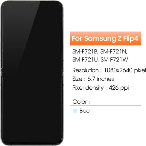 Original Screen for Samsung Galaxy Z Flip 4 Inner Foldable Screen Replacement for Galaxy Z Flip 4 5G LCD Screen SM-F721B Touch Display Digitizer Assembly Repair Parts (Blue with Frame)(US Version) in Saudi Arabia