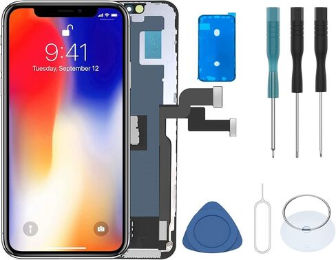لهاتف iPhone X 10 5.8 بوصة شاشة عرض رقمية LCD أمامية زجاجية تعمل باللمس مجموعة إطار تجميع كامل مع مجموعة أدوات إصلاح لاصقة مقاومة للماء باللون الأسود in Saudi Arabia