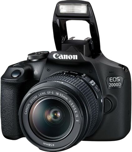 هيكل كاميرا Canon EOS 2000D / Rebel T7 الرقمية ذات العدسة الأحادية العاكسة مع عدسة Canon EF-S مقاس 18-55 مم f/3.5-5.6 ومجموعة DSLR مقربة مقاس 500 مم وبطاقة 64 جيجابايت حزمة ملحقات كاملة + فلاش والمزيد - الطراز العالمي (متجدد) in Saudi Arabia