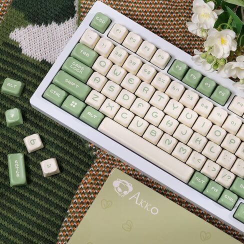 مجموعة Akko Keycaps، Matcha Bear OEM Profile 122-Key PBT Keycaps للوحات المفاتيح الميكانيكية in Kuwait