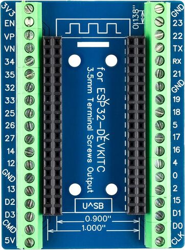 for ESP32 Breakout GPIO Expansion Board 3.5mm 0.14" Pitch Terminal for 0.9" or 1.0" Size ESP32 Module for ESP-WROOM-32 ESP32-DevKitC in Kuwait