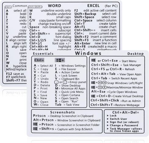 2 Pcs Laptop Shortcuts Stickers, Word/Excel Quick Reference Guide Keyboard Shortcut Stickers Notebook PVC Keyboard Shortcuts Lable Stickers for Any PC Laptop or Desktop(White) in Kuwait