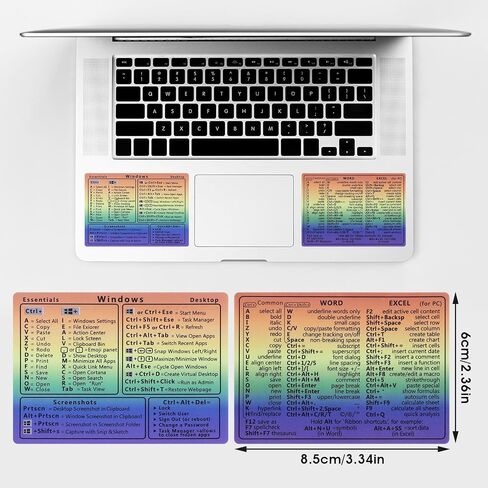 2 Pcs Laptop Shortcuts Stickers, Word/Excel Quick Reference Guide Keyboard Shortcut Stickers Notebook PVC Keyboard Shortcuts Lable Stickers for Any PC Laptop or Desktop(White) in Kuwait