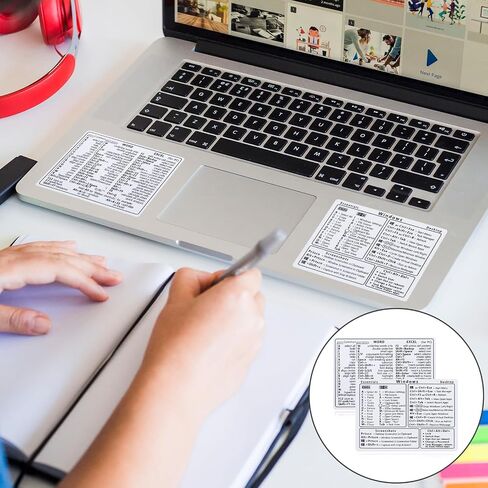2 Pcs Laptop Shortcuts Stickers, Word/Excel Quick Reference Guide Keyboard Shortcut Stickers Notebook PVC Keyboard Shortcuts Lable Stickers for Any PC Laptop or Desktop(White) in Kuwait