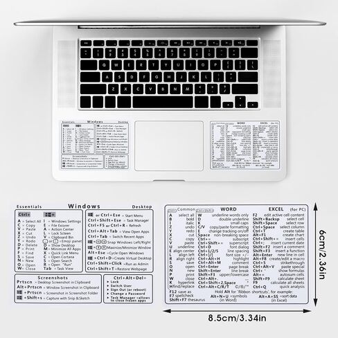 2 Pcs Laptop Shortcuts Stickers, Word/Excel Quick Reference Guide Keyboard Shortcut Stickers Notebook PVC Keyboard Shortcuts Lable Stickers for Any PC Laptop or Desktop(White) in Kuwait