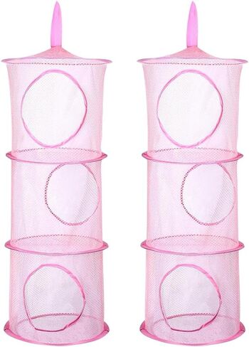 2 Pcs Toy Storage Hanging Mesh 3 Compartment Organizer Net Stuffed Animal Hammock Foldable Organizing Baskets Clothes Hanger Organizer Bag for Room Bathroom Closet Green in Saudi Arabia