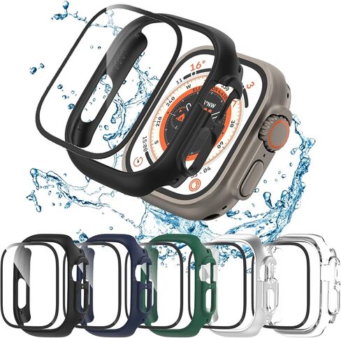 2 Pack case for Apple Watch Series 9/8 Ultra 49mm Screen Protector with Tempered Glass, Hard PC HD Full Cover Protective iwatch. in Saudi Arabia
