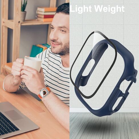 2 Pack case for Apple Watch Series 9/8 Ultra 49mm Screen Protector with Tempered Glass, Hard PC HD Full Cover Protective iwatch. in Saudi Arabia