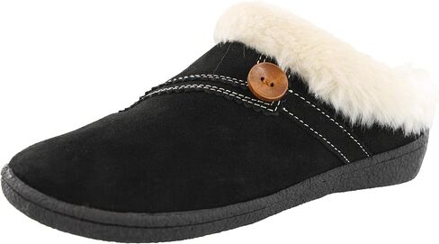 Clarks Womens Suede Leather Clog Slipper JMS0411B - Warm Plush Faux Fur Lining - Indoor Outdoor House Slippers For Women (9 M US, Black) in Saudi Arabia