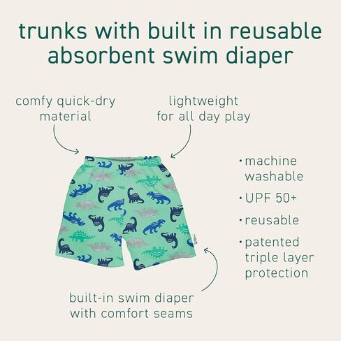 Eco Swim Trunks with Built-in Swim Diaper - Coral Dino - 3T in Saudi Arabia