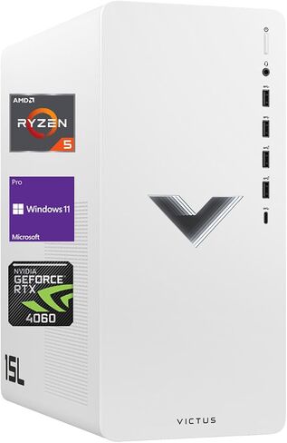 HP Victus 15L Ryzen 5 RTX 4060 Premium Gaming Desktop, AMD Ryzen 5 5600G, NVIDIA GeForce RTX 4060, 32GB RAM, 1TB SSD, RJ45, HDMI, DP Port, Wi-Fi 6, Windows 11 Pro, White in Saudi Arabia