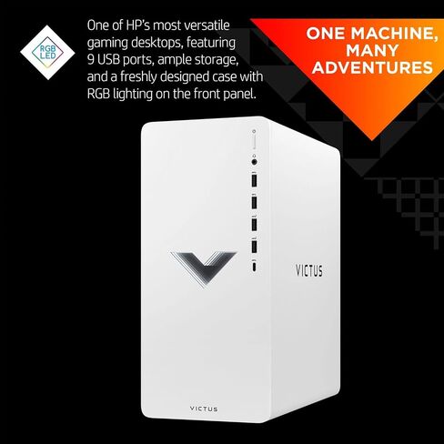 كمبيوتر مكتبي HP Victus 15L Ryzen 5 RTX 4060 Premium للألعاب، AMD Ryzen 5 5600G، NVIDIA GeForce RTX 4060، ذاكرة الوصول العشوائي 32 جيجابايت، 1 تيرابايت SSD، RJ45، HDMI، منفذ DP، Wi-Fi 6، Windows 11 Pro، أبيض in Saudi Arabia