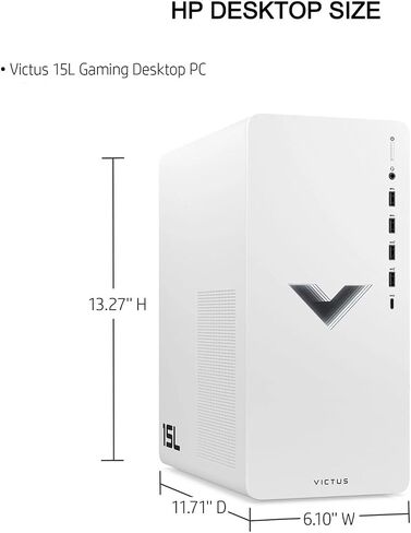 كمبيوتر مكتبي HP Victus 15L Ryzen 5 RTX 4060 Premium للألعاب، AMD Ryzen 5 5600G، NVIDIA GeForce RTX 4060، ذاكرة الوصول العشوائي 32 جيجابايت، 1 تيرابايت SSD، RJ45، HDMI، منفذ DP، Wi-Fi 6، Windows 11 Pro، أبيض in Saudi Arabia