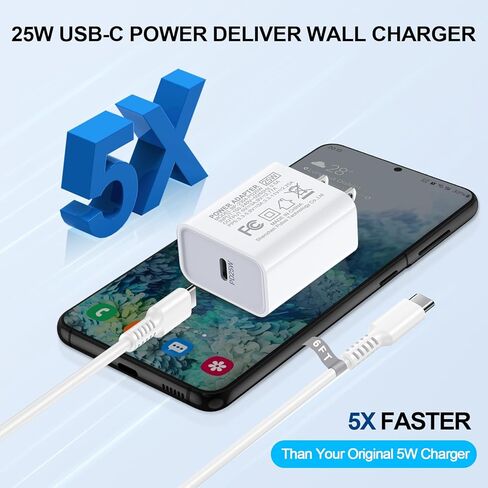 شاحن Motorola شحن سريع لجهاز Moto Edge 2024 G Stylus G Pure Power Edge 5G UW One 5G UW Razr 40 Ultra Edge 50 Ultra، كتلة شاحن 25 وات C وسلك USB C بطول 6 أقدام لهاتف Samsung Galaxy A15 A14 A13 S24 S23 S22 in Kuwait