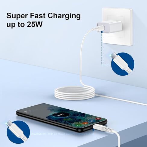 شاحن Motorola شحن سريع لجهاز Moto Edge 2024 G Stylus G Pure Power Edge 5G UW One 5G UW Razr 40 Ultra Edge 50 Ultra، كتلة شاحن 25 وات C وسلك USB C بطول 6 أقدام لهاتف Samsung Galaxy A15 A14 A13 S24 S23 S22 in Kuwait