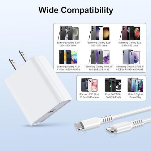 شاحن Motorola شحن سريع لجهاز Moto Edge 2024 G Stylus G Pure Power Edge 5G UW One 5G UW Razr 40 Ultra Edge 50 Ultra، كتلة شاحن 25 وات C وسلك USB C بطول 6 أقدام لهاتف Samsung Galaxy A15 A14 A13 S24 S23 S22 in Kuwait