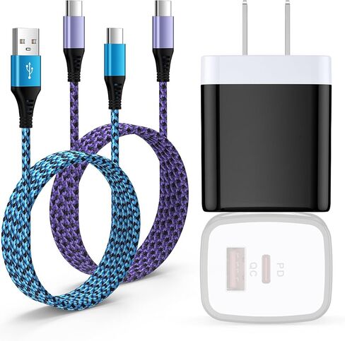 محول طاقة USB-C بقوة 20 وات لشاحن هاتف Samsung Galaxy S24 S23 S22 Ultra/A55/A15/A14، وشاحن Google Pixel 8a/8 Pro Android من النوع C، وشاحن iPhone 15 سريع الشحن، وعبوتين من كابلات USB C in Kuwait