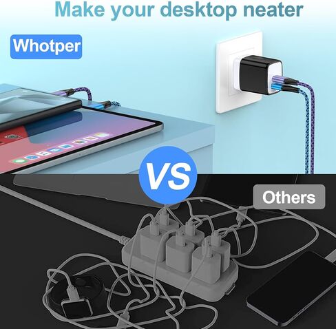 محول طاقة USB-C بقوة 20 وات لشاحن هاتف Samsung Galaxy S24 S23 S22 Ultra/A55/A15/A14، وشاحن Google Pixel 8a/8 Pro Android من النوع C، وشاحن iPhone 15 سريع الشحن، وعبوتين من كابلات USB C in Kuwait