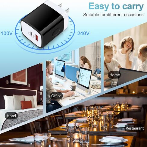 محول طاقة USB-C بقوة 20 وات لشاحن هاتف Samsung Galaxy S24 S23 S22 Ultra/A55/A15/A14، وشاحن Google Pixel 8a/8 Pro Android من النوع C، وشاحن iPhone 15 سريع الشحن، وعبوتين من كابلات USB C in Kuwait