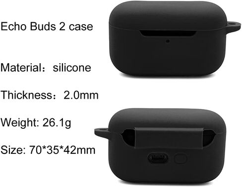 Silicone Case for Echo Buds 2nd, Shockproof Protective Echo Buds 2 Case Cover with Keychain. (Black) in Saudi Arabia
