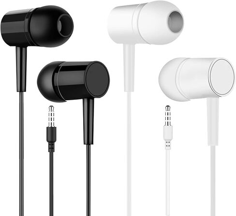 Wired Earbuds in-Ear, Noise Isolating Earbuds Headphones with Microphone, Earphones with Powerful Heavy Bass Stereo, Suitable for All 3.5mm Interface Devices, 2 Packs(Black+White) in Saudi Arabia