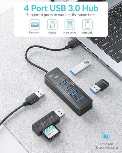 محور USB، موسع PHIXERO 4-Port 3.0 Hub متعدد المنافذ، مقسم نقل بيانات سريع لأجهزة الكمبيوتر المحمول، متوافق مع جميع الأجهزة in Kuwait