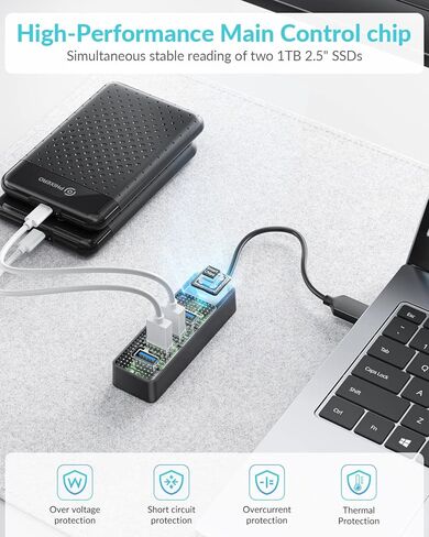 محور USB، موسع PHIXERO 4-Port 3.0 Hub متعدد المنافذ، مقسم نقل بيانات سريع لأجهزة الكمبيوتر المحمول، متوافق مع جميع الأجهزة in Kuwait