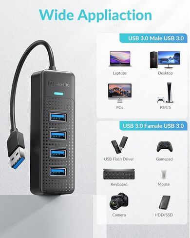 محور USB، موسع PHIXERO 4-Port 3.0 Hub متعدد المنافذ، مقسم نقل بيانات سريع لأجهزة الكمبيوتر المحمول، متوافق مع جميع الأجهزة in Kuwait