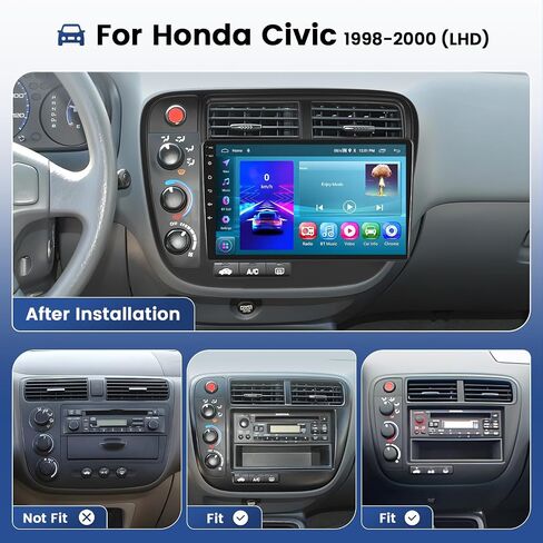 [2+64G] مجموعة راديو السيارة Hikity لسيارة Honda Civic 1998-2000 (LHD) Android 13 ستيريو لاسلكي CarPlay Android Auto Mirror Link، شاشة لمس 9 بوصة نظام تحديد المواقع GPS FM RDS كاميرا احتياطية in Kuwait