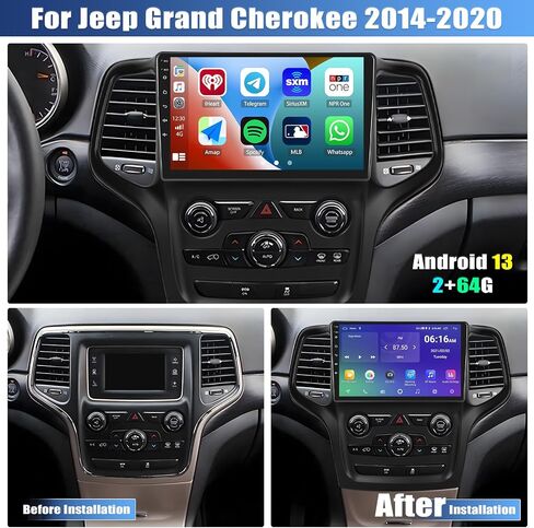 ستيريو سيارة 2G+64G Android 13 لسيارة Jeep Grand Cherokee 2014-2020 مع Apple Carplay Android Auto، وراديو سيارة بشاشة لمس 9 بوصات مع نظام ملاحة GPS، وبلوتوث، وراديو WiFi/FM/RDS، وSWC+كاميرا احتياطية in Saudi Arabia
