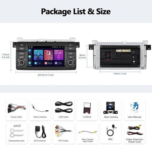 SIXTOP [2+64G] ستيريو سيارة Android لسيارة BMW E46 3 Series 1998-2006 مع Carplay Android Auto Mirror Link 7 بوصة شاشة لمس FM RDS HiFi Bluetooth WiFi GPS+Camera & MIC in Kuwait