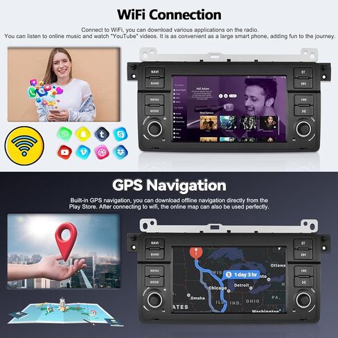 SIXTOP [2+64G] ستيريو سيارة Android لسيارة BMW E46 3 Series 1998-2006 مع Carplay Android Auto Mirror Link 7 بوصة شاشة لمس FM RDS HiFi Bluetooth WiFi GPS+Camera & MIC in Kuwait