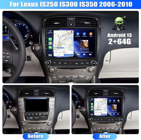 [2+64G]Android 13 Car Stereo for Lexus IS250 IS300 IS350 2006-2010 with Wireless Carplay&Android Auto,10.1 Inch Touch Screen Car Radio with Mirror Link GPS WiFi Bluetooth FM/RDS EQ HiFi+Backup Camera in Saudi Arabia