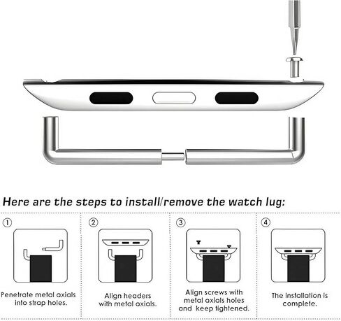 Watch Strap Connector Stainless Steel Adapter Replaceable Metal Connection Adapter Connection Watch Strap with Replacement Tool Compatible with Apple Watch Band in Saudi Arabia