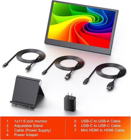 شاشة محمولة، شاشة كمبيوتر Eyoyo 11.6 بوصة تعمل باللمس 1366x768 شاشة كمبيوتر محمول محمولة USB C HDMI - شاشة تعمل بالطاقة، IPS 178 درجة للعناية بالعين، شاشة خارجية لأجهزة الكمبيوتر المحمول والهاتف Mac Xbox PS4 in Kuwait