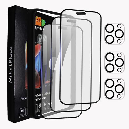 3 Pack HD Clear Screen Protector for iPhone 14 Pro Max+ 3 Pack Camera Lens Protector,Sensor Protection, Easy Installation Frame ,Speaker Shield,Case Friendly Tempered Glass Film,[9H Hardness] - mrkytplace [6 Pack] in Saudi Arabia