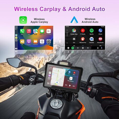 دراجة نارية Carplay، شاشة Apple Carplay Android Auto للدراجات النارية اللاسلكية، ملاحة GPS محمولة 5 بوصة للدراجات النارية مع بلوتوث مزدوج، مقاومة للماء IPX7 in Kuwait