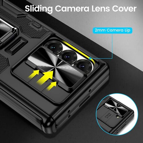 حافظة VEGO لهاتف Galaxy Z Fold 6 مع حافظة بمشبك حزام، ومسند مغناطيسي بحلقة 360 درجة وغطاء كاميرا وواقي شاشة أمامي وغطاء حماية مضاد للصدمات لهاتف Samsung Z Fold 6 - أسود in Kuwait