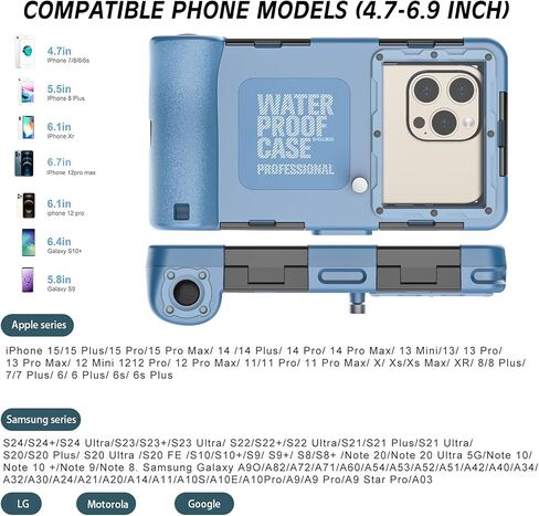 Underwater Phone Case for snorkeling, Universal Waterproof Phone Case for Diving [50ft/15m] [ Compatible with 4.7-6.9 inch Smartphones] for Samsung Galaxy S24/S23/S22/S21/for iPhone 15/14/13/12 (Blue) in Saudi Arabia