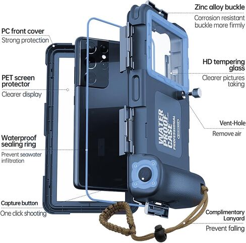 Underwater Phone Case for snorkeling, Universal Waterproof Phone Case for Diving [50ft/15m] [ Compatible with 4.7-6.9 inch Smartphones] for Samsung Galaxy S24/S23/S22/S21/for iPhone 15/14/13/12 (Blue) in Saudi Arabia